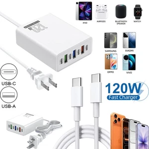 120W 6-in-1 Desktop Charger Multi-Port Charging Station USB-C Fast Charger - Picture 1 of 18