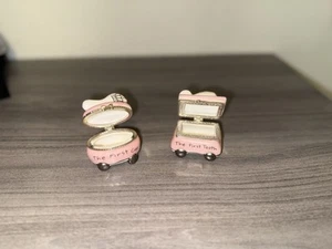 Mud Pie Baby Keepsake Boxes – First Curl & First Tooth Pink Carriage Set  - Picture 1 of 8