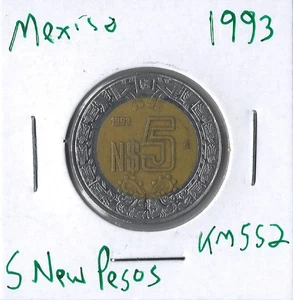Moneda México 5 Pesos Nuevos 1993 KM552, Bimetálica - Imagen 1 de 2