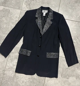 Chaqueta Blazer Diane Gilman De Colección 100% Seda Botón Manga Larga Longline Lentejuelas S - Imagen 1 de 21