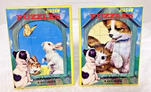 2 Vintage MIB Jigsaw Puzzles Dog Kitten Bunny w Carrot Butterfly 4 1/4 x 3 1/4" - Picture 1 of 5