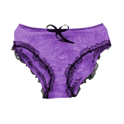 PVC Transparent Waterproof Panties Mini Briefs Sexy Mid Patchwork Lace Panties - Image 1 of 4