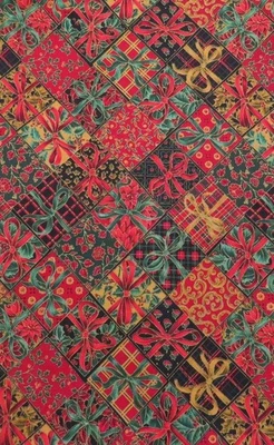 Christmas - Bows, floral print squares gold highlights fabric, 1.5 yd x 44" wide - Image 1 of 2