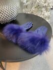 Real Leather Elegant Warm BlueGloves With Real Fox  Fur Cuffs