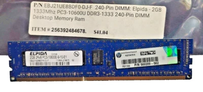 P/N EBJ21UE8BDF0-DJ-F  240-Pin DIMM: Elpida - 2GB 1333Mhz PC3-10600U DDR3-1333 2 - Image 1 of 2