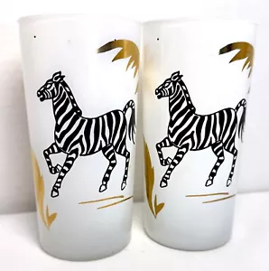 Bicchiere vintage in vetro con zebra e decorazione palma oro set di 2 - Foto 1 di 8