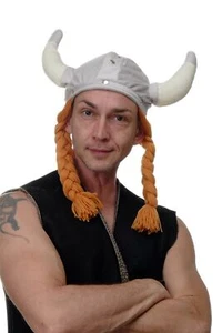 Hut Helm Stoff geflochtene Zöpfe Halloween Karneval Wikinger Gallier Barbar H93 - Bild 1 von 4