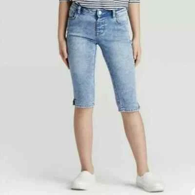 NUEVO CON ETIQUETAS Talla 4/5 Niñas Suave Jeggings Capri Med Lavado Ácido Foto 1 de 2