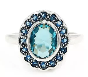 2CT Natural Aquamarine & Sapphire 925 Solid Sterling Silver Art Deco Ring Sz 8 - Picture 1 of 2