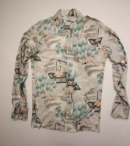 Vintage 70s Pelham Disco Shirt Mens M Slim Asian Theme Acetate Nylon Collar - Picture 1 of 13