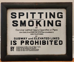 NYC Subway No Smoking Porcelain Sign MTA Transit NYCT Spitting Prohibited - Picture 1 of 15