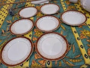 7+  RARE SEXTON CHINA  7" SALAD PLATES QUEEN ANN 22K GOLD WARRANTED FILIGREE - Picture 1 of 3
