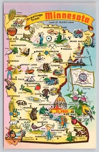 Minnesota State Bildkarte, Wahrzeichen & Attraktionen, Vintage Postkarte - Bild 1 von 2