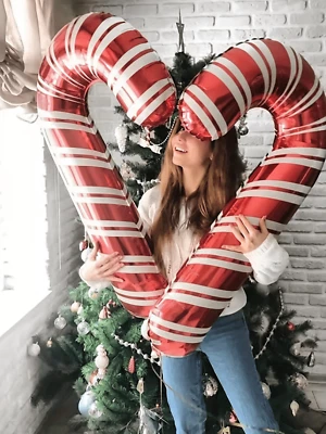 6 Pcs Inflatable Giant Christmas Candy Cane Foil Balloon 33 Inches Decoration - Image 1 of 4