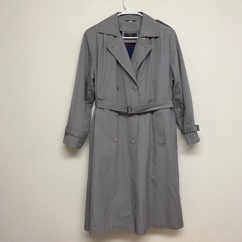 Abrigo de lluvia Fleet Street Trench vintage gris talla 10 forro de mezcla de lana con botones Foto 1 de 4