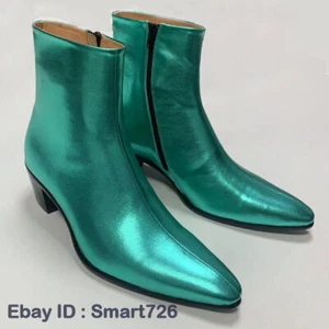 Catwalk Chelsea Boots Men's Pointed Toe Leather 6CM Increase Heel Ankle Boots Sz - Picture 1 of 24