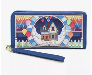 Loungefly Disney Pixar Up Wallet Stained Glass Carl Ellie Russell Dug Wristlet - Imagen 1 de 4