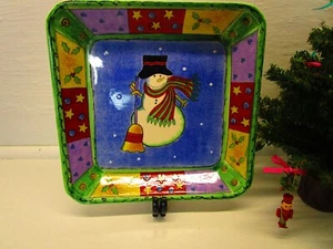 Sango Sweet Shoppe Weihnachten quadratisch Süßigkeitenschale großer Schneemann 10" Sue Reißverschluss - Bild 1 von 5