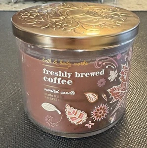 Bath & Body Works FRESHLY BREWED COFFEE Scented 3 Wick Large Candle 14.5 oz NEW - Picture 1 of 4