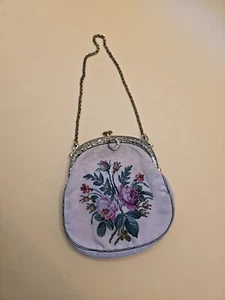 Cartera de noche de 1930 Peach Pettit floral a punta de aguja con espejo y monedero cambiador - Imagen 1 de 17