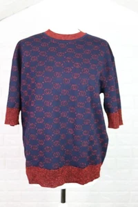 Gucci New Genuine Women's Top Wool Rich Gucci Interlocking print Size M - Picture 1 of 13