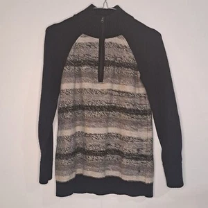 Eddie Bauer Woman's Small Quarter Zip Pullover Sweater Black Gray - Picture 1 of 8