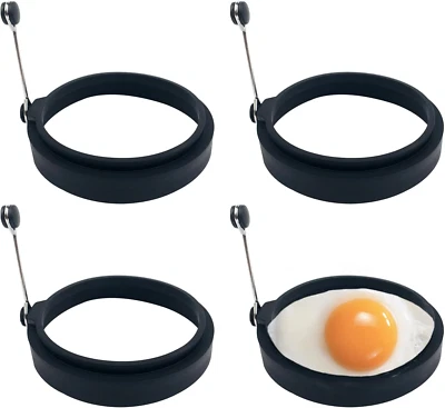 4 Pack Black Silicone Egg Rings Non-Stick Molds For Frying Eggs Pancakes Cooker - Image 1 of 4