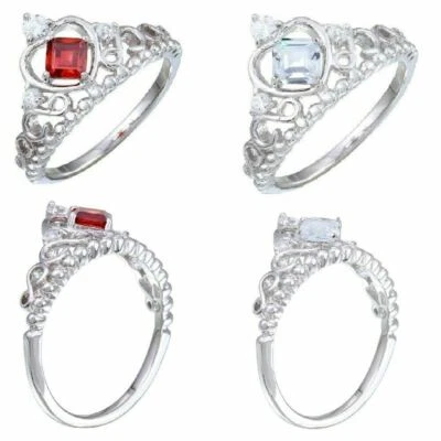 Argento Sterling Corona Donna Anello W/Zircone Cubico Pietre - Immagine 1 di 4