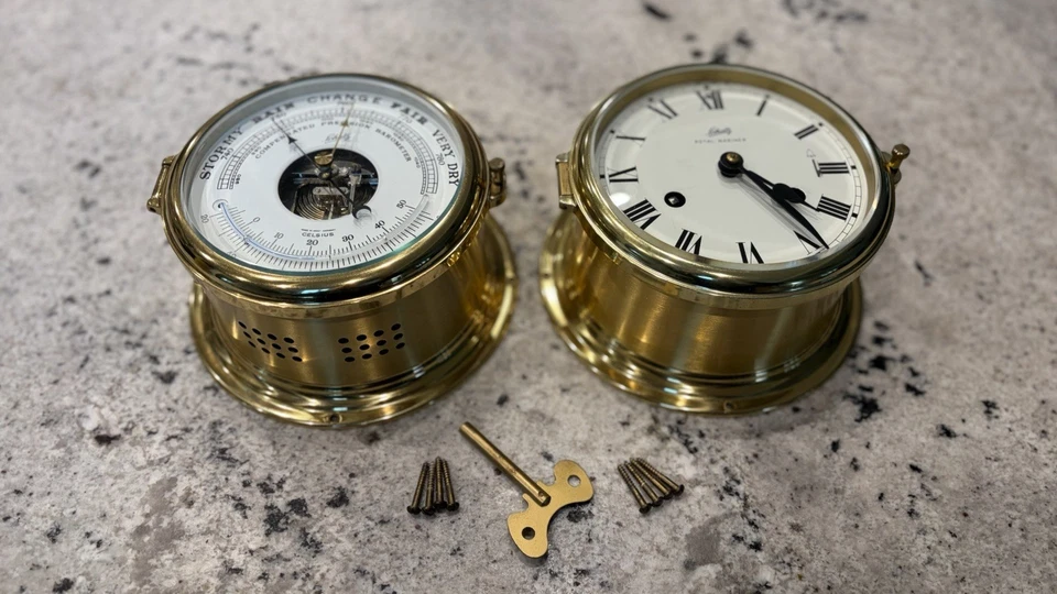 Juego de reloj y barómetro Schatz Royal Mariner Ship's Strike impecable Foto 1 de 4