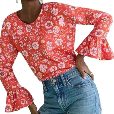 J. Top de jardín de invierno Crew en Poppy Fields manga con volantes floral talla S Foto 1 de 4