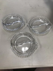 Three Vintage CANDLEWICK 6" DIVIDED BOWL DISH WITH HANDLES CLEAR IMPERIAL GLASS - Picture 1 of 11