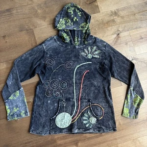 Top túnica Rising International XXL sudadera con capucha 100 % algodón boho con apliques florales - Imagen 1 de 9