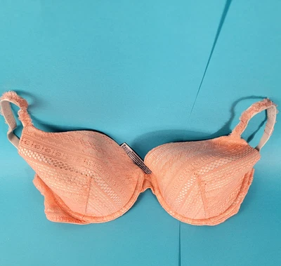 Victorias Secret Salmon Orange 36D Bra Lined Demi 36 D Boho Geometric Underwire - Image 1 of 4