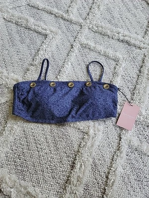 Top de Natación Juicy Couture Bandeau Azul Marino con Botones Dorados Nuevo con Etiquetas Talla Grande Foto 1 de 4