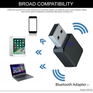 Bluetooth 5.1 USB AUX Music Stereo Home Car Audio Receiver Adapter Hands-Free - Photo 1/12