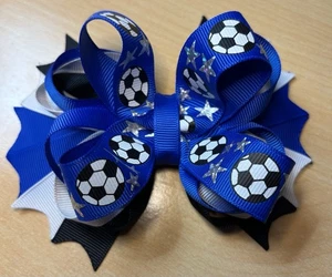 Blue Soccer Hair bow - Picture 1 of 4