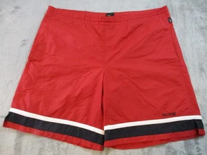 VTG Nike Nylon Swim Shorts Mens Medium Red Black Bathing Suit Trunks Lined 8" - Picture 1 of 16