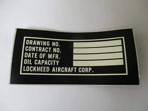 Lockeed LS1400-2 Peel & Stick Decal Label Data Plate NOS - Picture 1 of 4