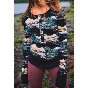 Top Henley Free People x Movement Rally Rib Black Diamond Combo XS nuovo con etichette - Foto 1 di 11