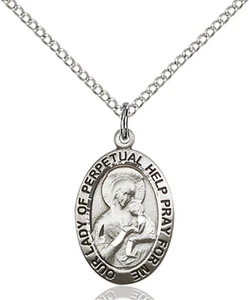 925 Sterling Silver Perpetual Help Virgin Mary Medal Necklace Pendant - Picture 1 of 1