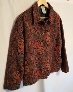 Vintage☆ Women's Tapestry/Carpet Collared Jacket Coat Red Floral Paisley L Boho - Picture 1 of 9