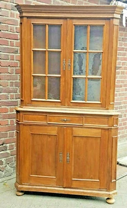 Biedermeier Eckschrank, Eiche massiv, Oberteil verglast, - Bild 1 von 7