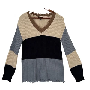 Suéter Alison Andrews Mujer Pequeño Tostado Azul Marino Tejido con Cable Pullover Borde Crudo - Imagen 1 de 12