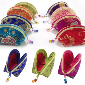 Chinese Silk Jewelry Zip Pouch Bag Embroidered Purse Organizer Coin Purse Wallet - Picture 1 of 24