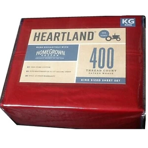new RED Heartland 400 Thread Count Cotton Sateen Weave KING Sheet Set - Picture 1 of 10