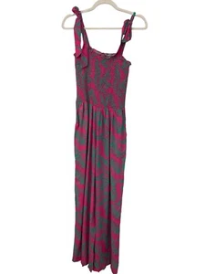 Jessica Simpson Romie Shoulder Tie Smocked Jumpsuit Size Medium Pink Green Boho - Imagen 1 de 8