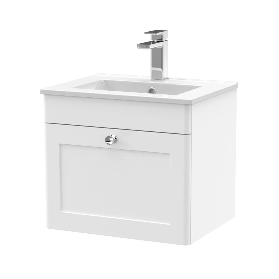 Nuie Classique 500mm Wall Mounted White Vanity Unit Minimalist Basin Sink Unit
