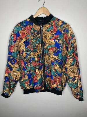 Vintage Stunt Collection Paisley Silk Bomber Jacket Size Small Full Zip Pockets - Image 1 of 4