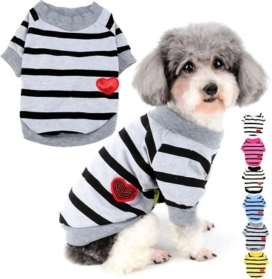 Dog Tee Shirt, Gray Striped Sequin Heart, XS S M L, For Small and Medium Breeds - Image 1 of 4