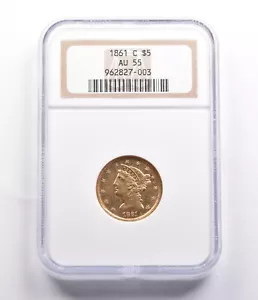 AU55 1861-C $5 Liberty Head Gold Half Eagle NGC *3982 - Picture 1 of 3